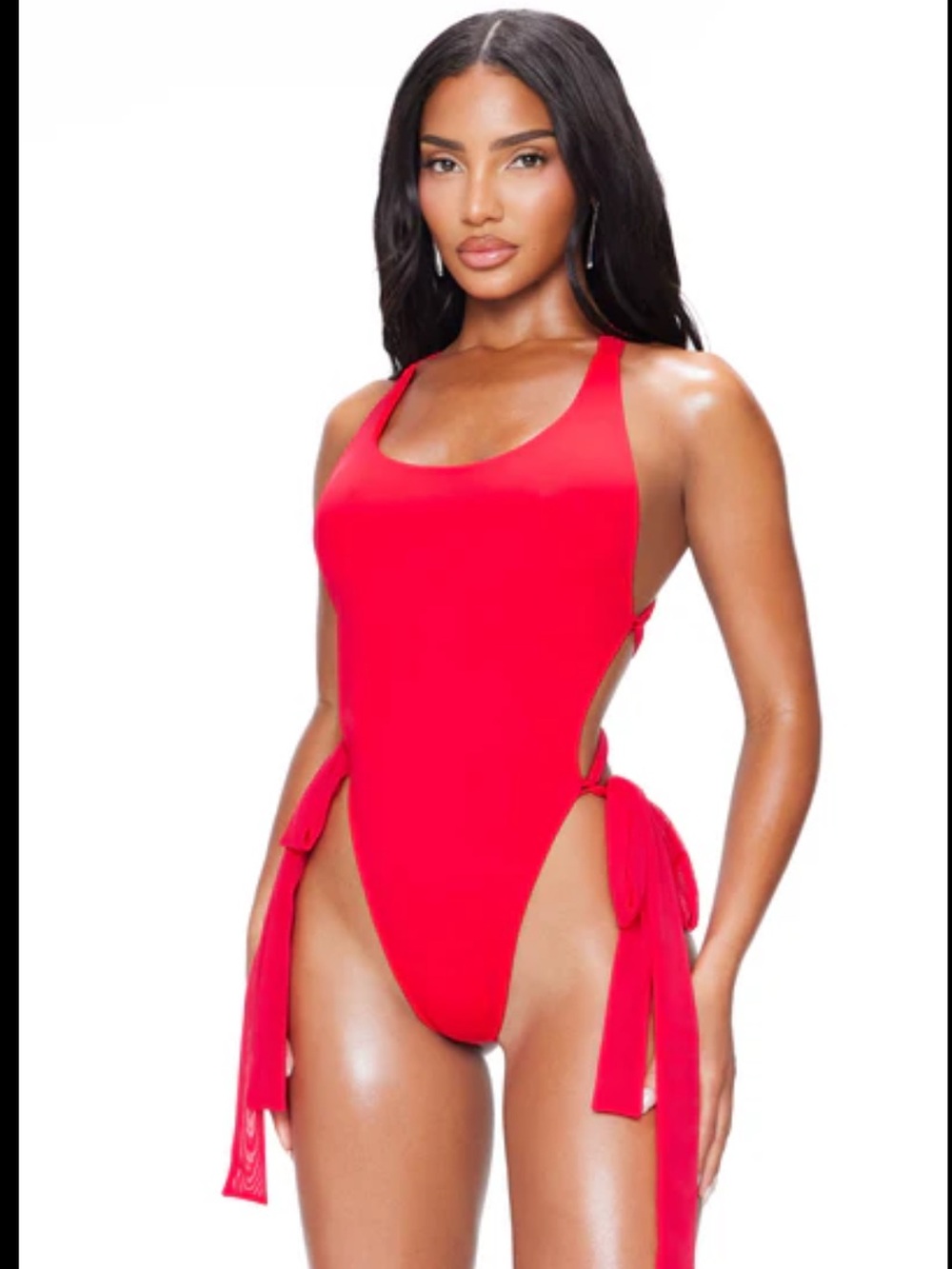 Sleek Red Tie-Side One-Piece Swimwear